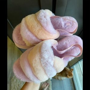Ugg fluff yeah platform slides slippers in primrose and dust